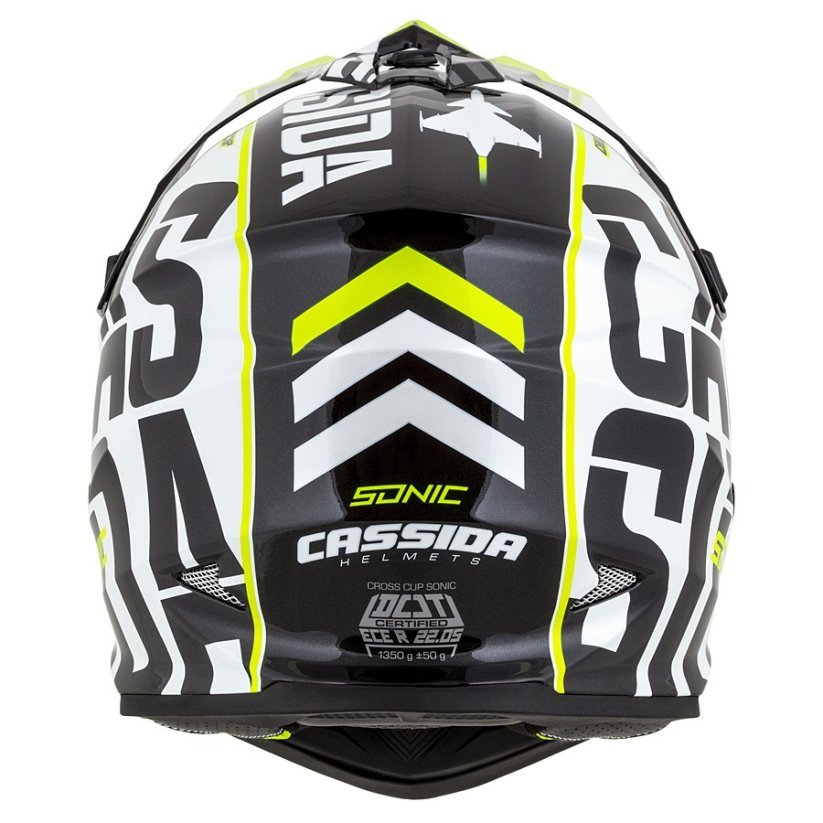 Motokrosová přilba CROSS CUP SONIC, CASSIDA (ČERNÁ/BÍLÁ/ŽLUTÁ FLUO/ŠEDÁ)