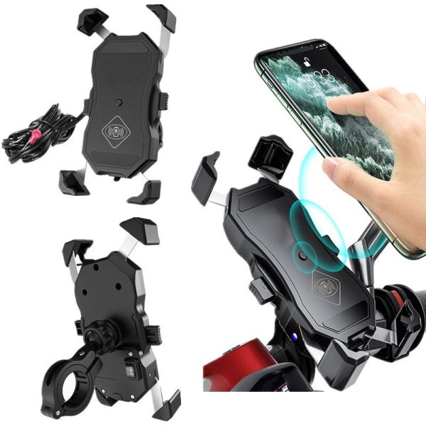 Držák telefonu na motorku s bezdrátovou nabíječkou R13W Wireless USB QC - 2v1